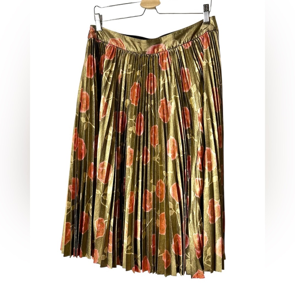 Kate Spade Hazy Rose Pleated Metallic Skirt Lame Floral Midi Y2K Coquette 12 - Picture 7 of 15
